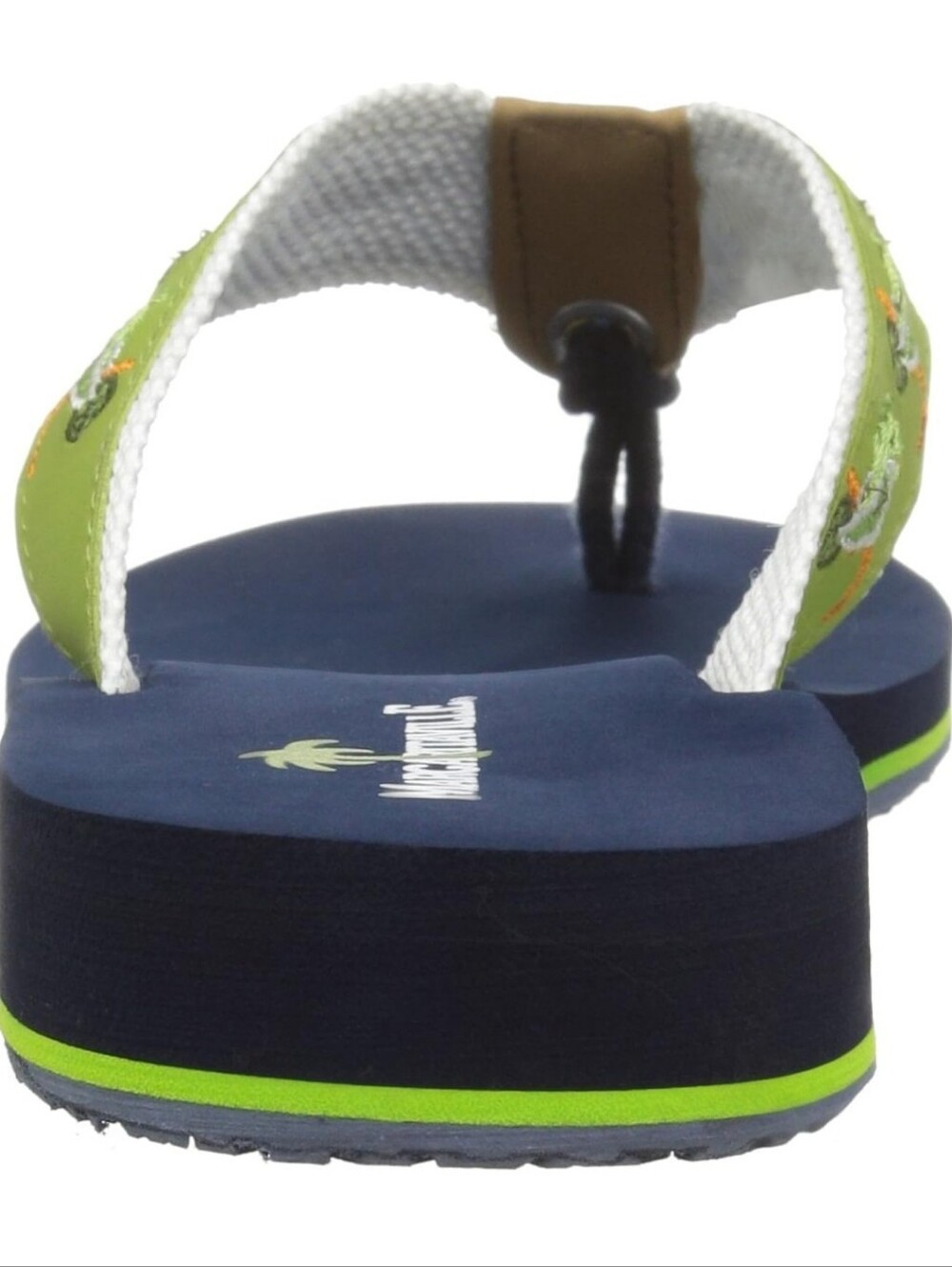 Margaritaville Navy Blue & Bright Green "Rita Time" Leather Upper Flip Flops, 8 - Picture 3 of 11